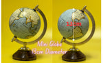 EXERZ 13cm Mini Antique Globe with Wooden Base Light BLue, Handcraft Decorative Globe GF23