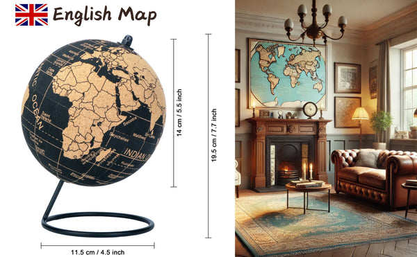 Topglobe Cork Globe 14cm Pinnable, Pins Included, Natural Cork Black