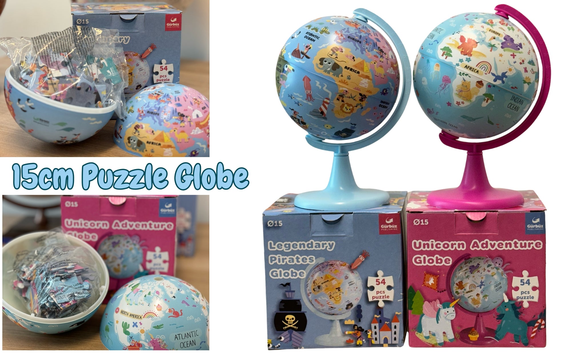 TOPGLOBE 15CM Globe “Legendary Pirates” with 54pcs Puzzles | Topglobe