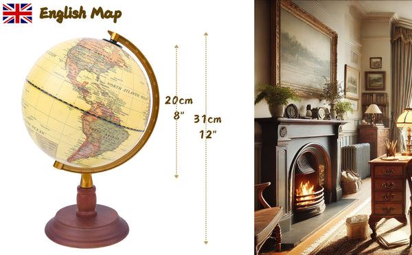 Exerz 20cm Antique Globe With a Wood Base