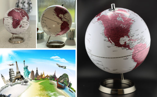 Exerz 25CM Pink World Globe with Stainless Steel Base - Modern Desktop Decoration