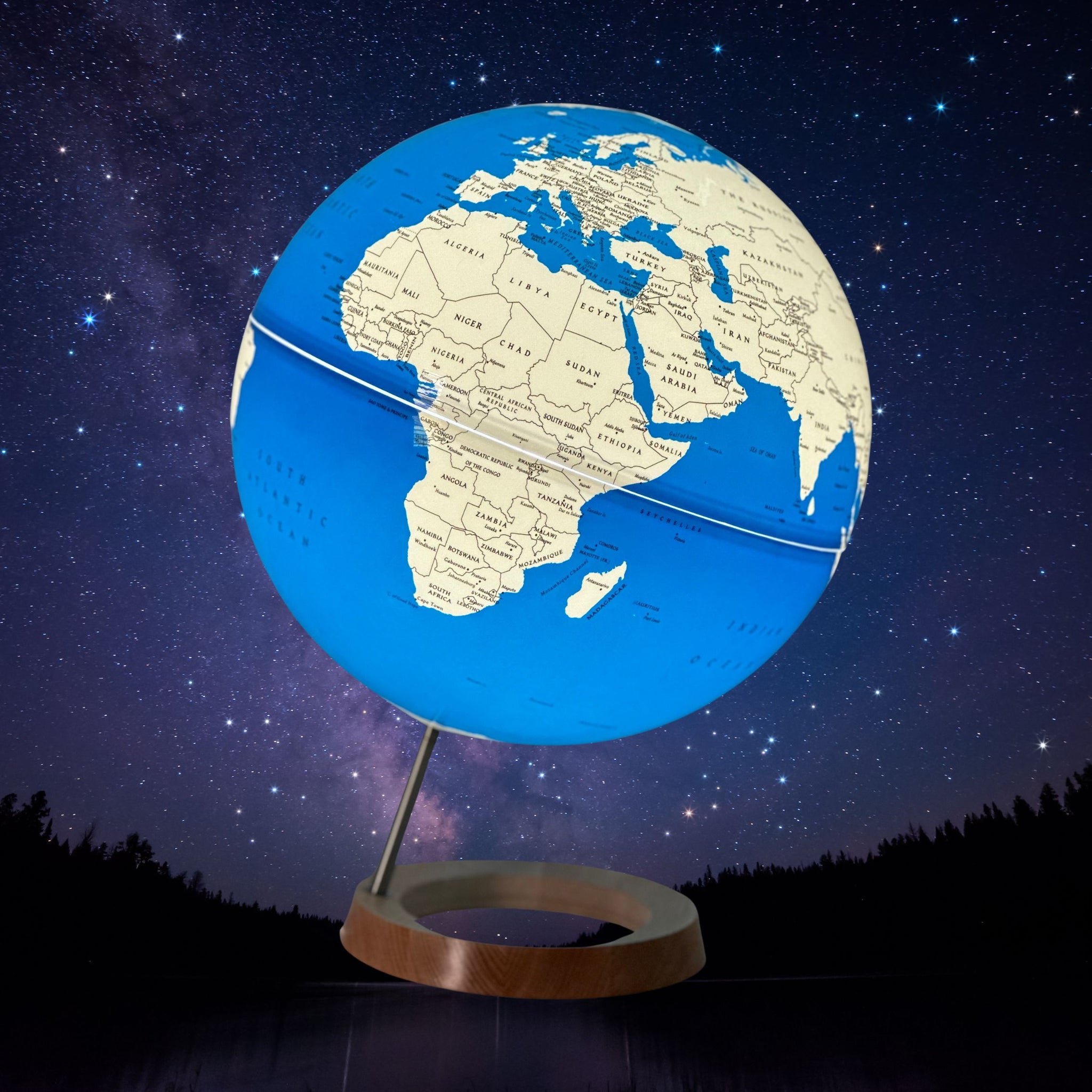 Exerz Illuminated World Globe 33cm diameter Wooden Base