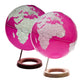 Exerz Illuminated World Globe 33cm diameter Wooden Base - 2 in 1 Light up Globe  - Fuchsia