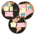 EXERZ 30cm World Map Notice Board 3pcs Pack, Cork Memo Board Stick-On Mounting Non-Residue, Pinnable
