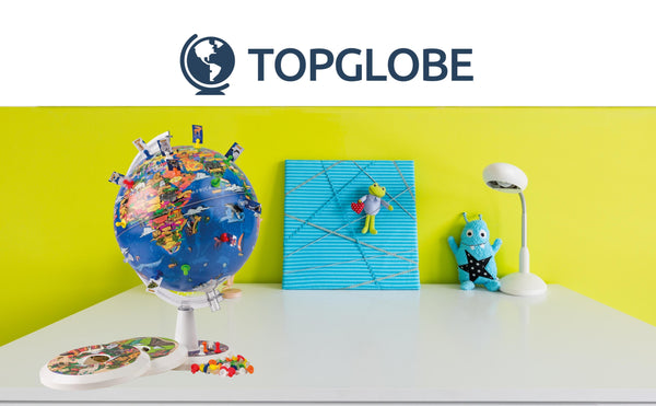 TOPGLOBE 26cm Globe My World Graphic Display + Pins + Pin Cards + Demontable Graphic Stands