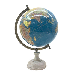 EXERZ 13cm Antique Globe Ocean Blue with a Wooden Base, Handcraft