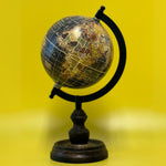 EXERZ 13cm Vintage Globe Black with a Wooden Base, Handcrafted