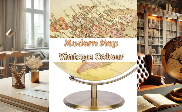 Exerz 30cm Antique Globe Metal Arc and Base Bronzed colour - Modern Map in Antique Colour