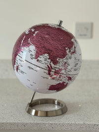 Exerz 25CM Pink World Globe with Stainless Steel Base - Modern Desktop Decoration