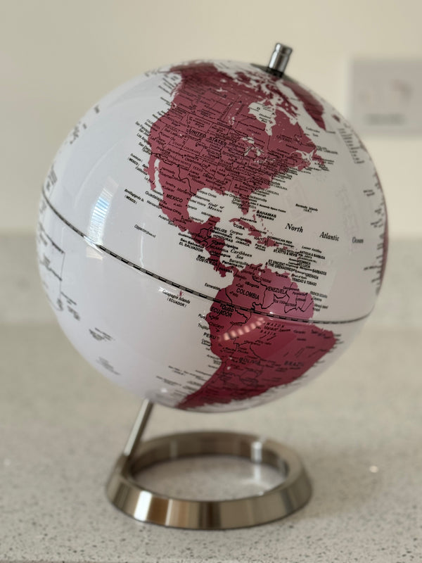 Exerz 25CM Pink World Globe with Stainless Steel Base - Modern Desktop Decoration