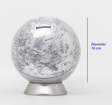 16cm Money Box Earth Globe/ Piggy Bank - Silver