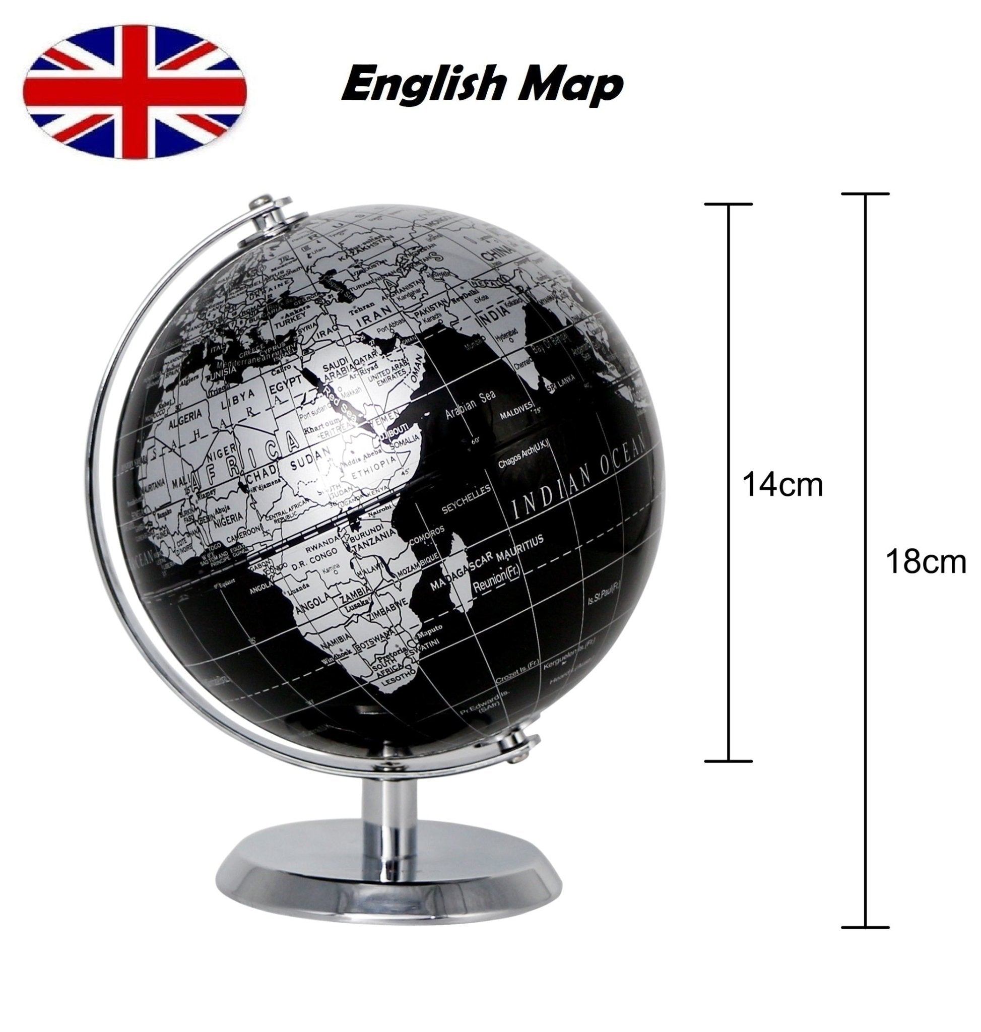 Exerz 14cm Metallic Black World Globe | Topglobe