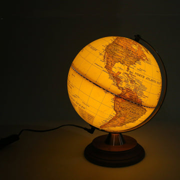 Exerz 20cm Illuminated Antique Globe Wooden Stand - 2 in 1 Light up LED Lamp