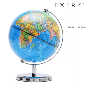Exerz 20cm World Globe Stainless Steel Arc and Base- Political Map