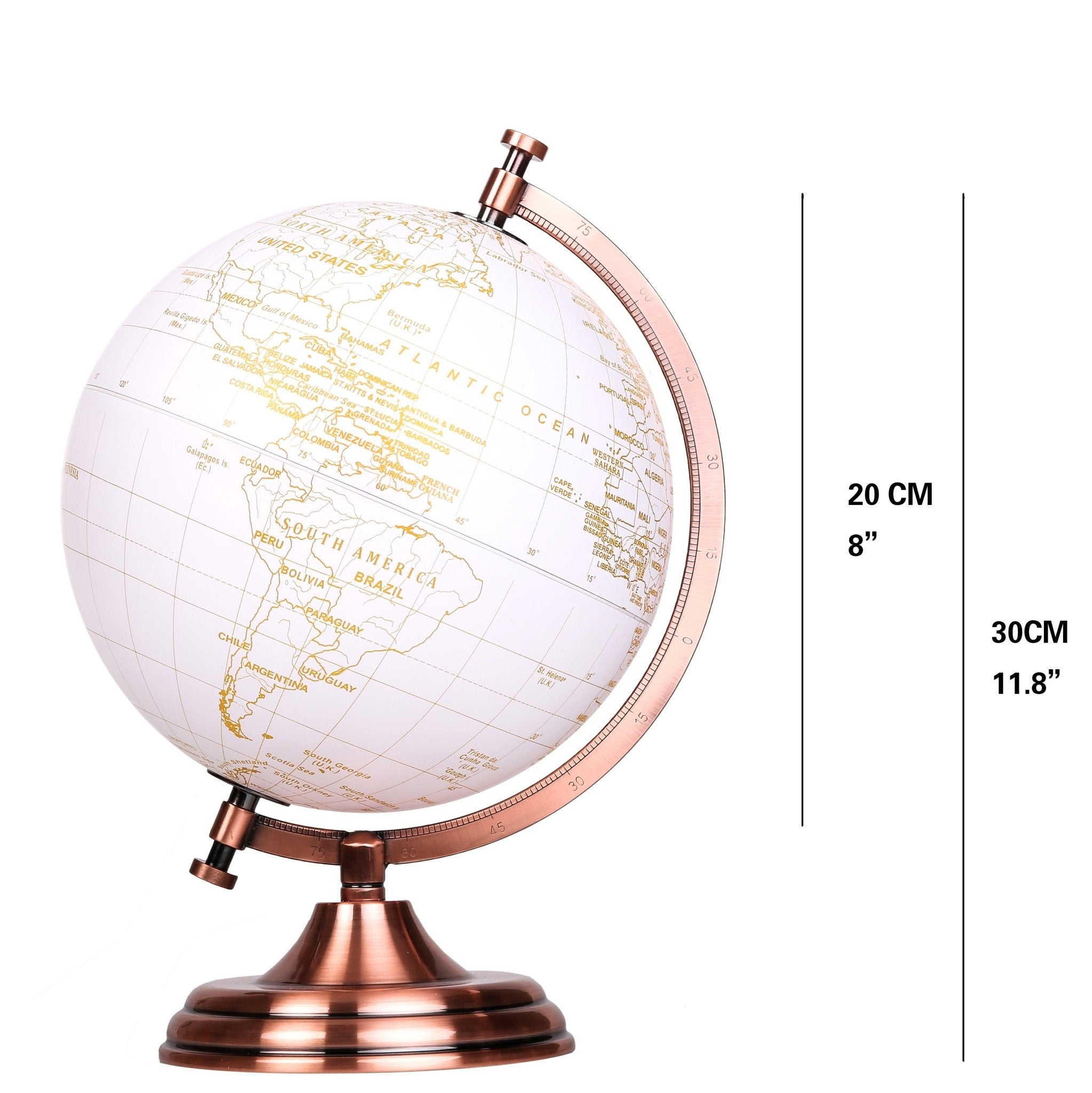 Exerz 20cm World Globe - White & Golden | Topglobe