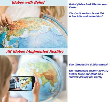 Exerz 25cm Relief Illuminated World Globe - Cable Free Interactive AR (Augmented Reality)