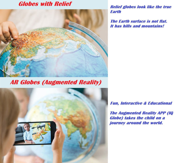 Exerz 25cm Relief Illuminated World Globe - Cable Free Interactive AR (Augmented Reality) - Topglobe