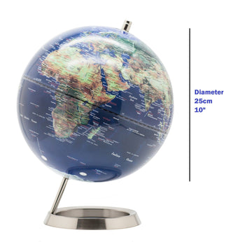 Exerz 25cm World Globe with Stainless Steel Base - Navy Blue