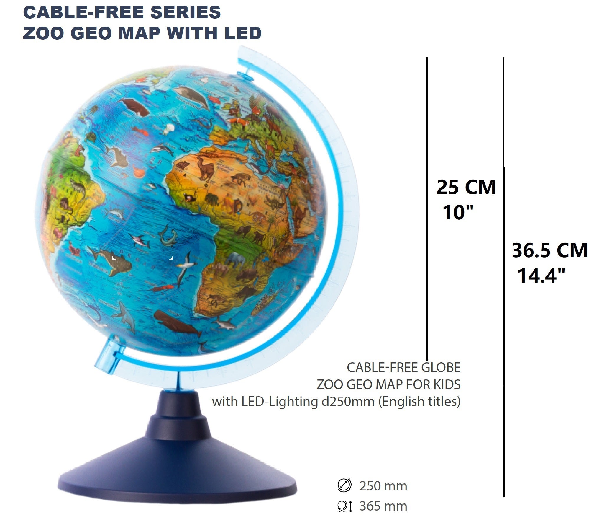 Exerz 25cm Zoo-Geo Illuminated Globe -Physical and Zoo Dual