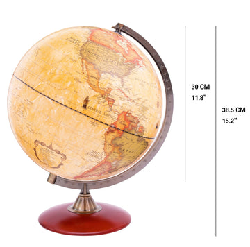 Exerz 30cm Antique Globe With A Wood Base - Modern Map in Antique Look