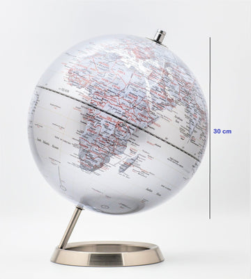 Exrez 30cm World Globe - Metallic Silver