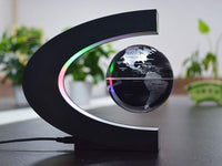 Senders Floating World Globe With LED Lights C Shape Magnetic Levitation (Black-Silver) - Topglobe