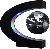 Senders Floating World Globe With LED Lights C Shape Magnetic Levitation (Black-Silver) - Topglobe