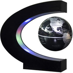 Senders Floating World Globe With LED Lights C Shape Magnetic Levitation (Black-Silver)