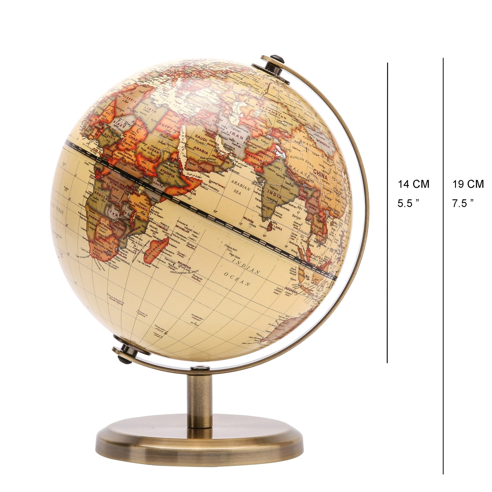 Topglobe 14cm Antique World Globe - Modern Map in Antique Look