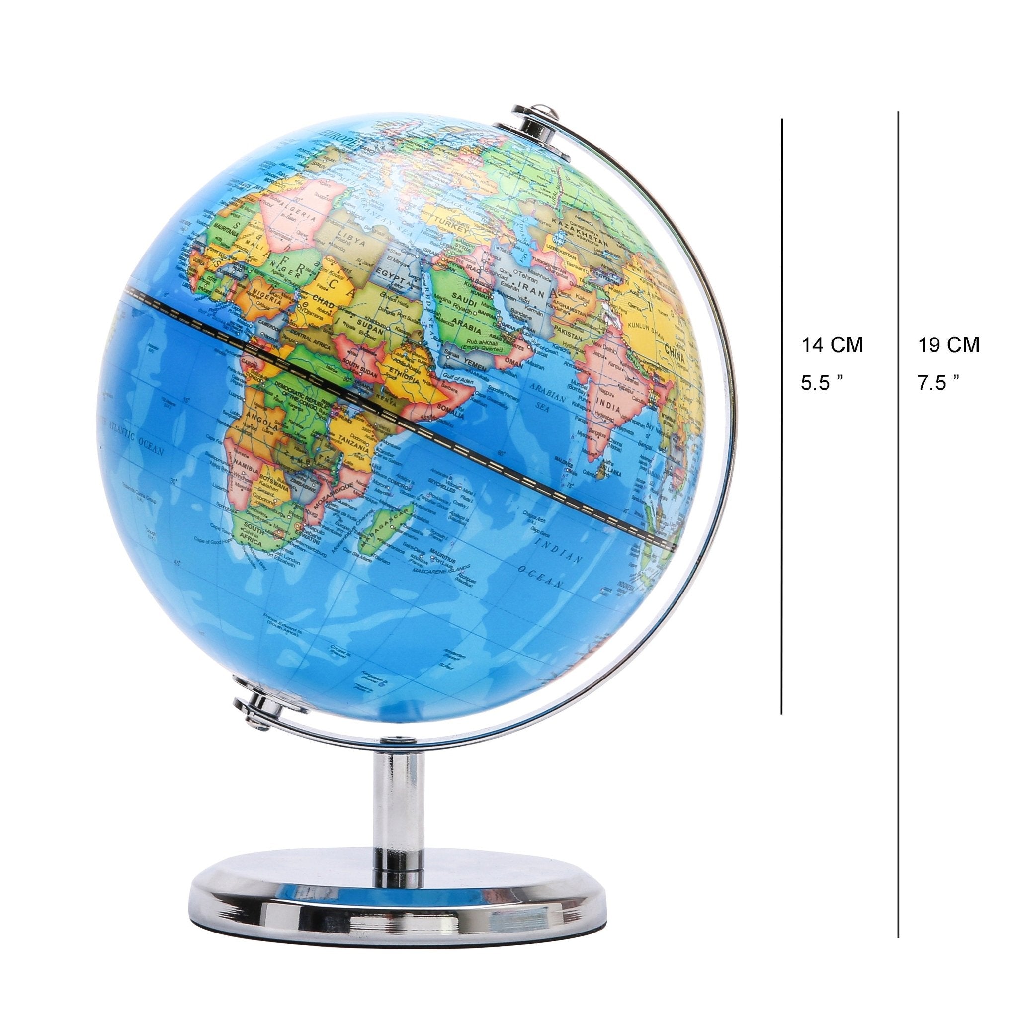 Topglobe 14cm World Globe - Stainless Steel Arc and Base 